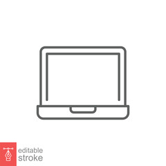 Laptop line icon. Linear symbol with thin outline. Notebook, computer, pc, desktop, portable device concept. Vector illustration isolated on white background. Editable stroke EPS 10.