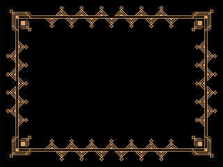 Art deco frame. Vintage linear border. Design a template for invitations, leaflets and greeting cards. Geometric golden frame. The style of the 1920s - 1930s. Vector illustration