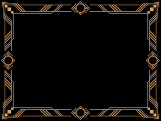 Art deco frame. Vintage linear border. Design a template for invitations, leaflets and greeting cards. Geometric golden frame. The style of the 1920s - 1930s. Vector illustration
