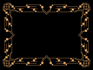 Art deco frame. Vintage linear border. Design a template for invitations, leaflets and greeting cards. Geometric golden frame. The style of the 1920s - 1930s. Vector illustration