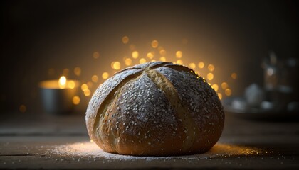 Delicious round bread illustration. Generative AI.