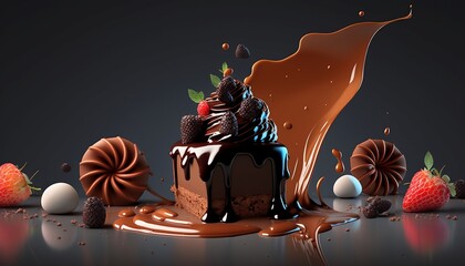 Delicious chocolate desserts. Chocolate sculptures. Elegant chocolate desserts. Dark chocolate, white chocolate and milk chocolate. Generated by AI.

