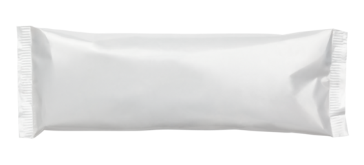 Top view of blank plastic pouch snack packaging isolated on transparent background