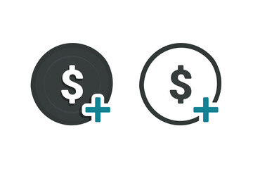 Dollar money with plus icon. Vector illustration