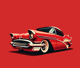 Cartoon retro car on a red background. Vector illustration	
