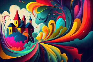 Abstract colorful background with castle wallpaper design 