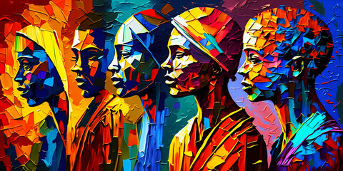 Abstract painting concept. Colorful art of an African people. African culture. Generative AI. - obrazy, fototapety, plakaty