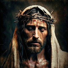 The sufferings of Jesus Christ in the crown of thorns. AI generativ.
