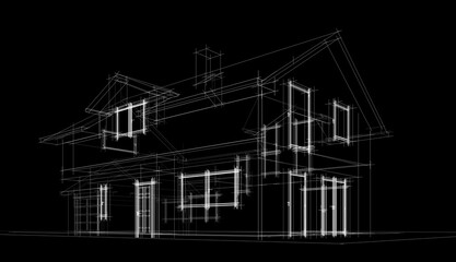 Sketch of a house 3d illustration