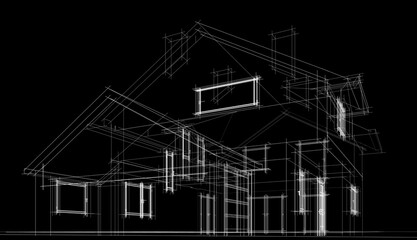 Sketch of a house 3d illustration