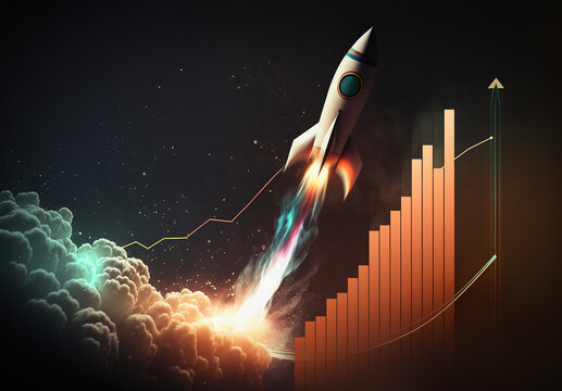 Growth concept with a chart and a rocket flying up. Generative ai
