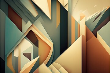 Trendy abstract graffiti geometric background with muted colors shapes. Generative AI illustration.