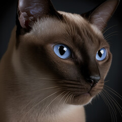Studio shot with cute tonkinese cat portrait with the curiosity and innocent look as concept of modern happy domestic pet in ravishing hyper realistic detail by Generative AI.