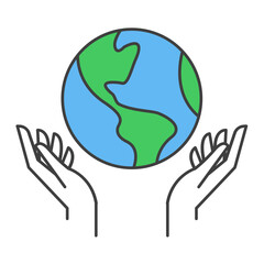 Hand holding planet earth, linear vector icon. Save the planet. Earth day symbol. World Environment Conservation.