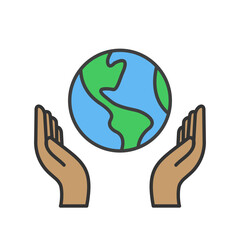 Hand holding planet earth, linear vector icon. Save the planet. Earth day symbol. World Environment Conservation.