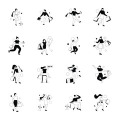 Set of Sketchy Mini Illustrations of Shopping Women

