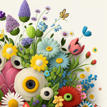 Background of flowers, cartoonish. High quality illustration