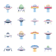 Pack of Alien Ship Flat Icons    © Vectors Market