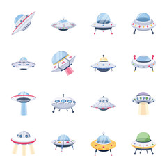 Set of Alien Spaceship Flat Icons    © Vectors Market