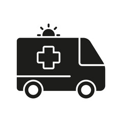 Ambulance Silhouette Icon. Paramedic's Transport for First Aid Service Symbol. Emergency Car Glyph Pictogram. Urgent Medical Help Icon. Patient Transportation. Isolated Vector Illustration