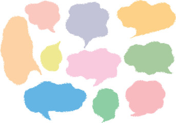 クレヨン風手描きタッチの雲型吹き出しセット