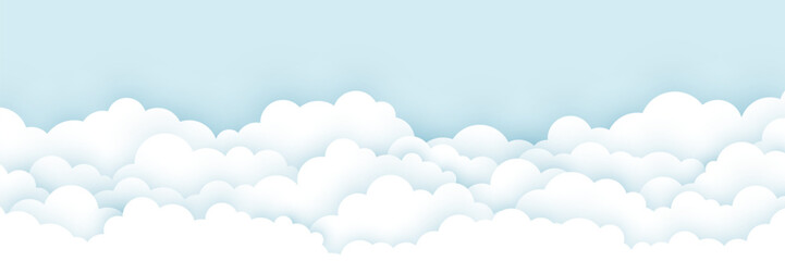 Paper cut clouds on blue background. Design of a sky concept. Vector illustration.