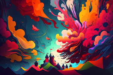 Colorful Castle Dreams: An Abstract Wallpaper Design