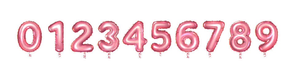 Set of pink balloon numbers set, isolated on white background. © Aliona Manakova