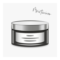 Fashion illustration of a moisturizer jar. Skincare product vector. Lotion, hand cream, cleansing foam, eye patches, scrub, lip balm