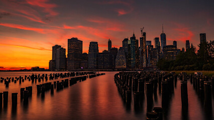 Fototapeta na wymiar Perfect timing sunset picture of New York City.