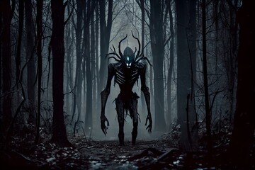 Dark Creepy Horror Monster In The Woods ,. Generative AI