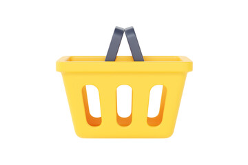 Market basket 3d render icon - shop bag, goods store handbag and shopper cartoon empty plastic package