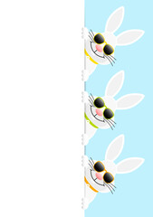 3 Weiße Osterhasen Karte Sonnenbrille Vertikal Gelb/Grün/Orange Himmel