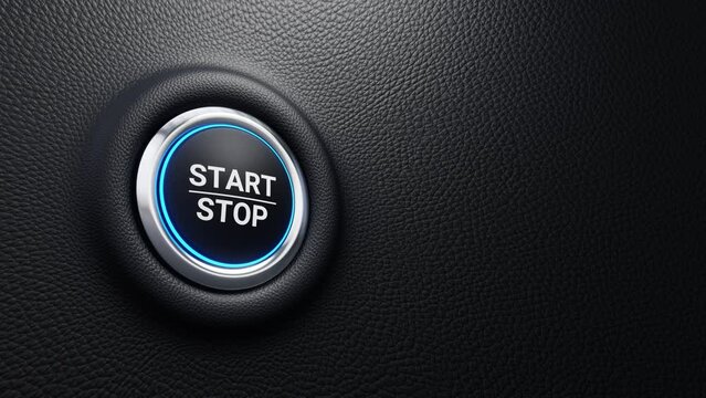 Start Stop push button animation, Just push the button, Start and stop modern car button with blue shine, 4K 3D animation