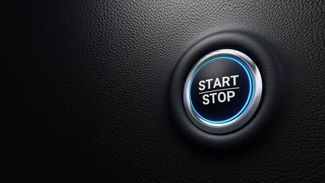 Start Stop push button animation, Start and stop modern car button with blue shine, Just push the button, 4K 3D animation