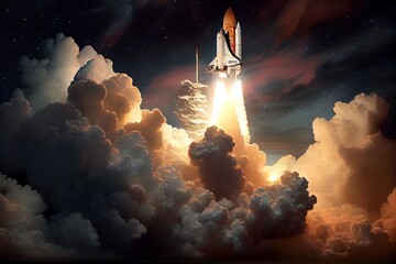 Nasa Provided This Picture Of A Cloud-Based Shuttle Launch Into Deep Space, Complete With A Backdrop Of Twinkling Stars. Generative AI - obrazy, fototapety, plakaty