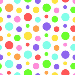 Abstract color dots on white background. Vector seamless pattern. Best for textile, wrapping paper, package and home decoration.