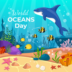 Save the ocean. World oceans day design with underwater ocean.