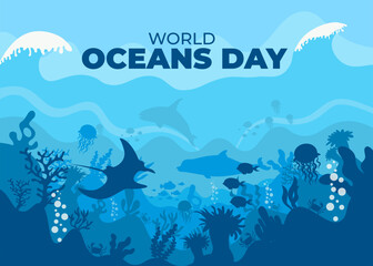 Save the ocean. World oceans day design with underwater ocean.