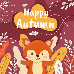 A red fox in the forest changing its deciduous colors to welcome the coming winter.