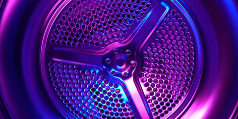 The interior of the washing machine illuminated with RGB colors