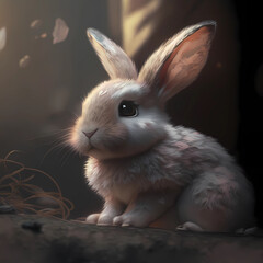 White rabbit on the ground. Created with generative AI technologies