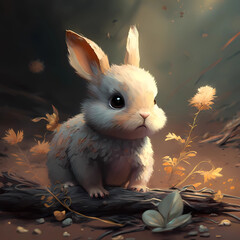Easter bunny in a basket. Created with generative AI technologies