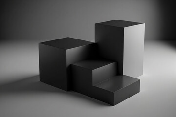 black and white modern minimal square display podium set 3d