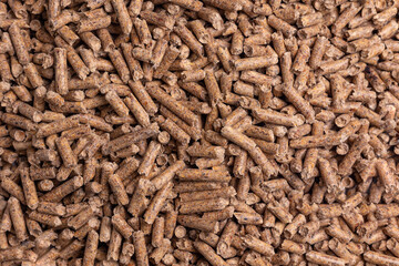 Production of wood pellets. A type of wood fuel.
