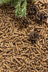 Production of wood pellets. A type of wood fuel.