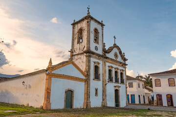 Fototapeta premium Paraty, Brazil. Church of Santa Rita. Historic downtown. Colonial city founded in 1667. National Historic Heritage.