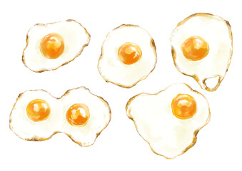 おいしそうな目玉焼きの水彩イラスト(透過PNG)