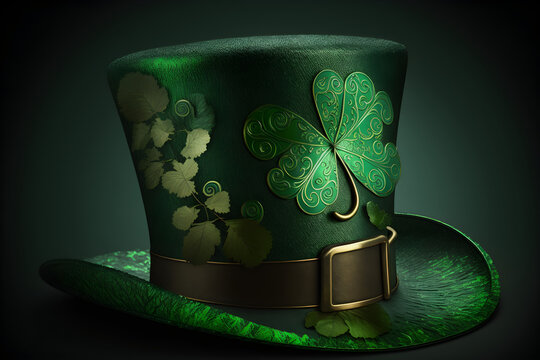 Saint Patrick's Day with a Green Top Hat and clover leaf - Generated by Generative AI