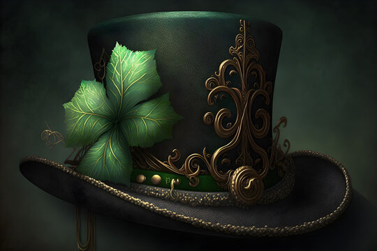 Saint Patrick's Day with a Green Top Hat and clover leaf - Generated by Generative AI